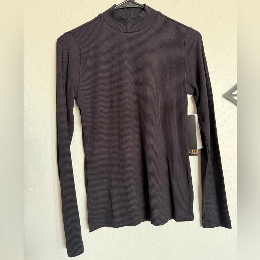 TRUTH BY REPUBLIC Ribbed Long Sleeve Mock Neck Top - Black - XS
